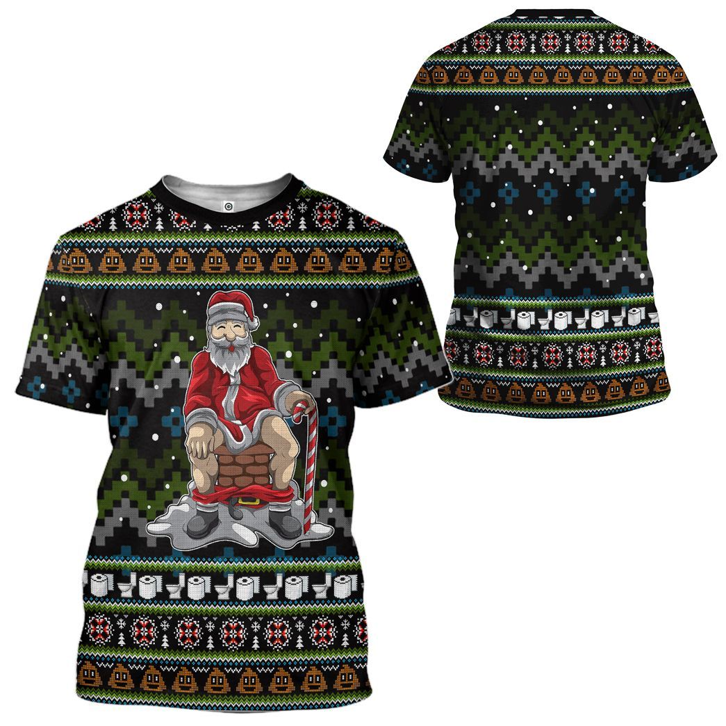 Gearhuman 3D Santa Pooping Down Chimney Custom Tshirt Hoodie Apparel CW271015 3D Apparel 