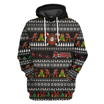 Gearhumans 3D Santa Village Firefighter Ugly Christmas Sweater Custom Hoodie Apparel