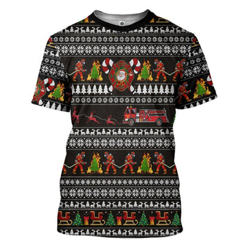 Gearhuman 3D Santa Village Firefighter Ugly Christmas Sweater Custom Tshirt Apparel GV071013 3D T-shirt T-Shirt S 