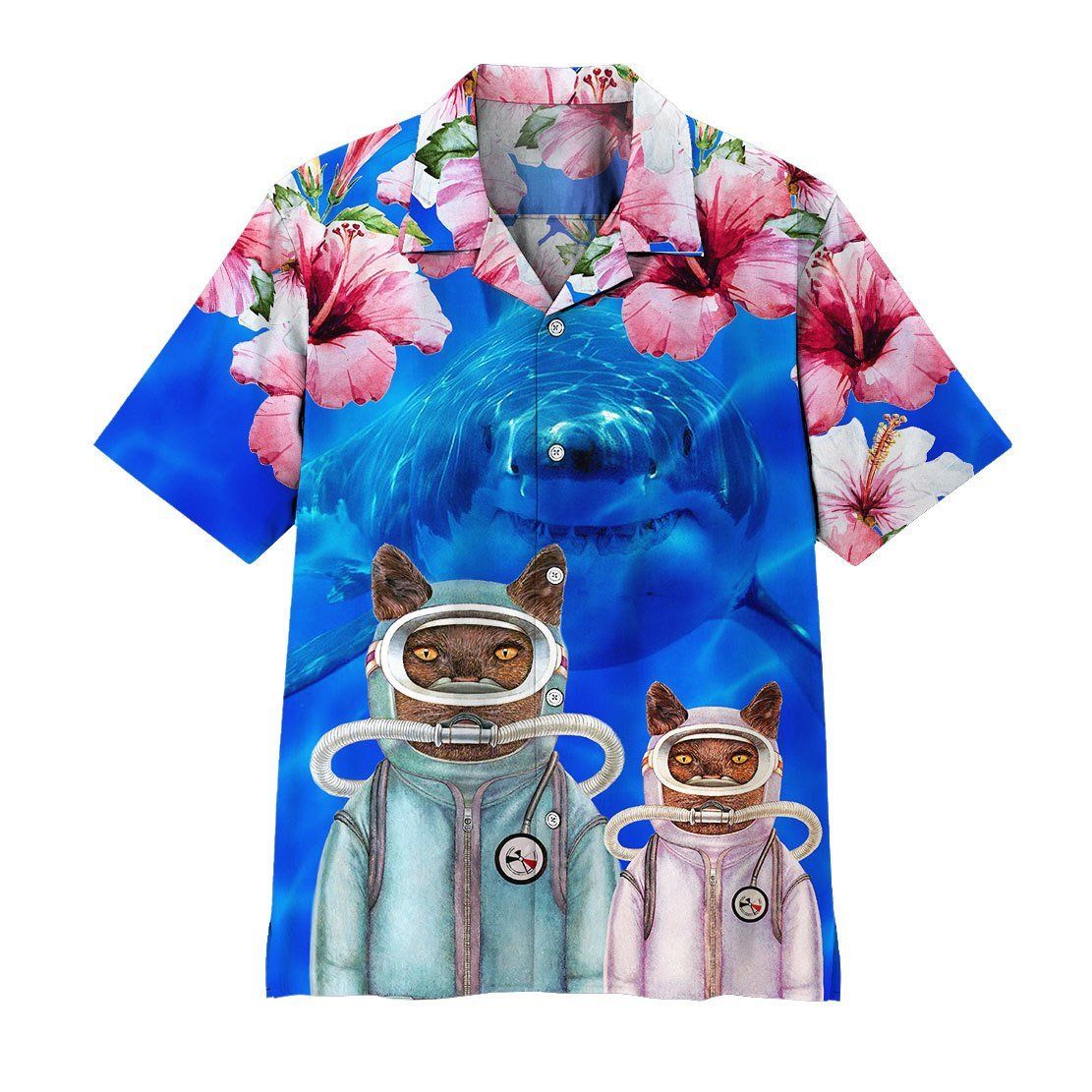Gearhuman 3D Scuba Diving Cats With Shark Behind Hawaii Shirt ZK2005215 Hawai Shirt Short Sleeve Shirt S 