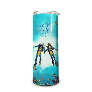 Gearhumans 3D Scuba Diving Deeply In Love Custom Name Text Design Insulated Vacuum Tumbler