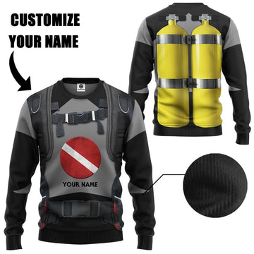 Gearhumans 3D Scuba Diving Suit Custom Name Tshirt Hoodie Apparel