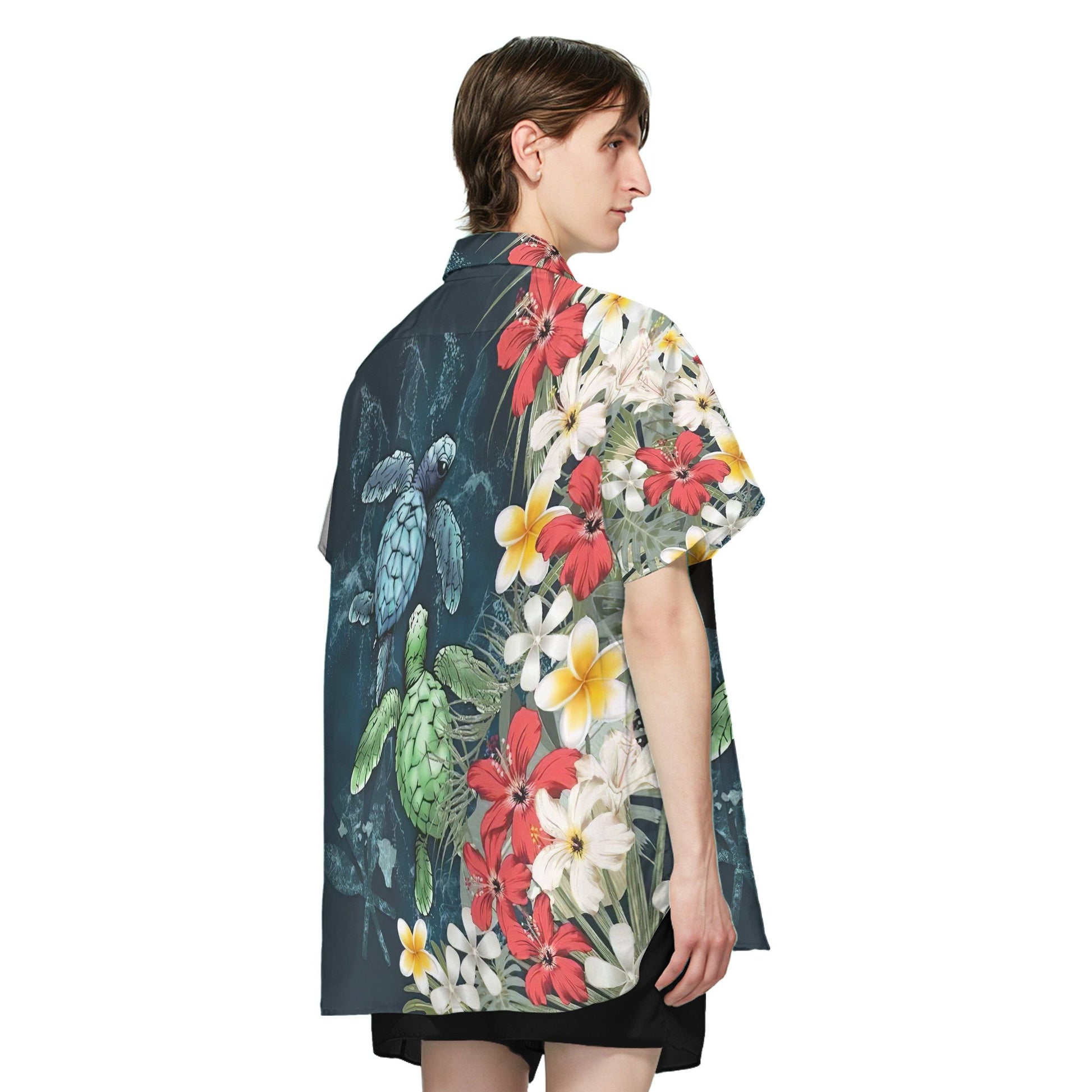 Gearhuman 3D Sea Turtle Tropical Hibiscus And Plumeria Custom Short Sleeve Shirt GS23062114 Hawai Shirt 