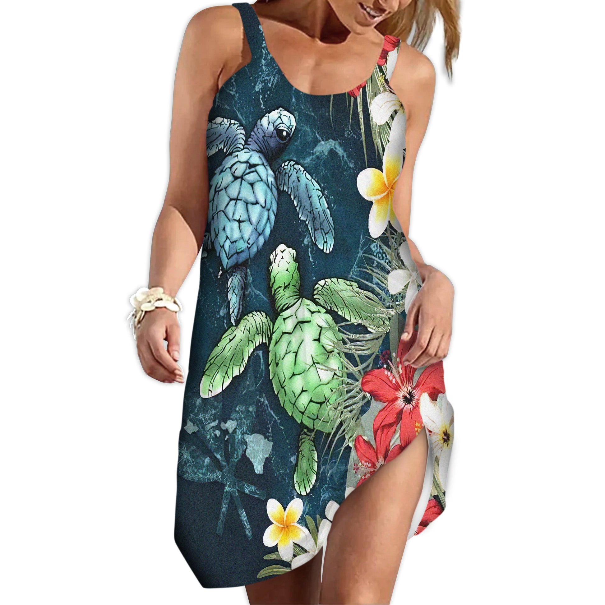 Gearhuman 3D Sea Turtle Tropical Hibiscus And Plumeria Custom Short Sleeve Shirt GS23062114 Hawai Shirt Beach Dress S 