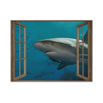 Gearhuman 3D Shark Window Canvas GV240210 Canvas 1 Piece Non Frame M