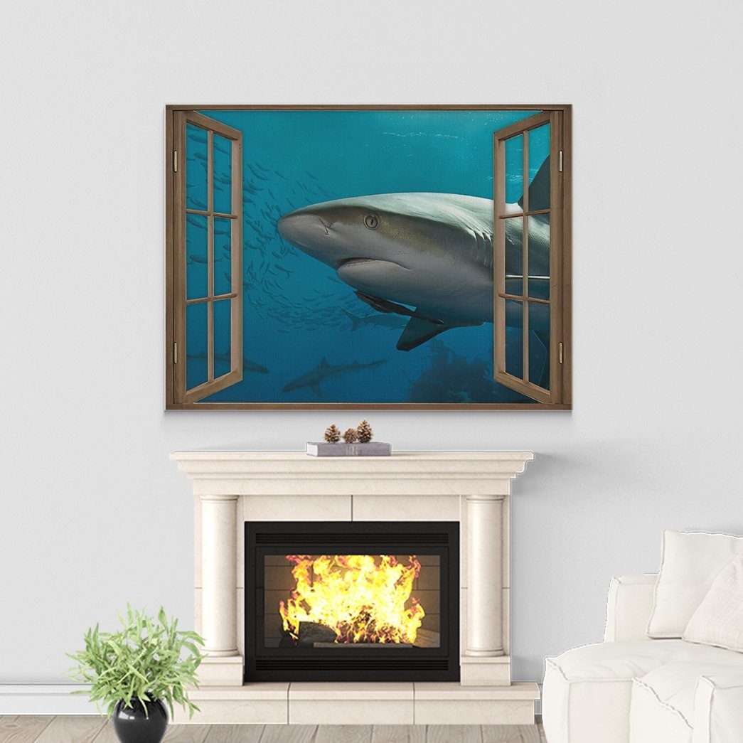 Gearhuman 3D Shark Window Canvas GV240210 Canvas