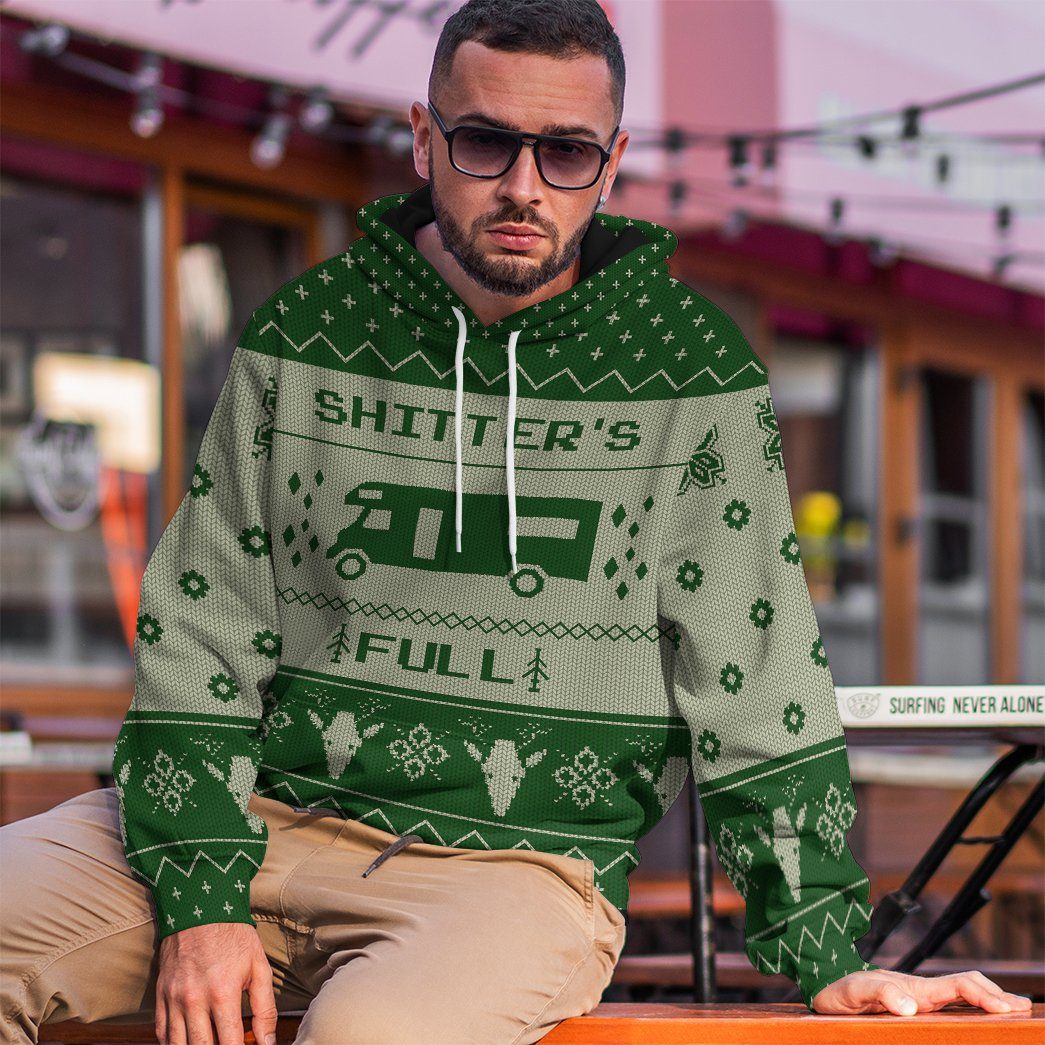 Gearhuman 3D Shitters Full Ugly Christmas Sweater Green Custom Hoodie Apparel GV07104 3D Apparel 