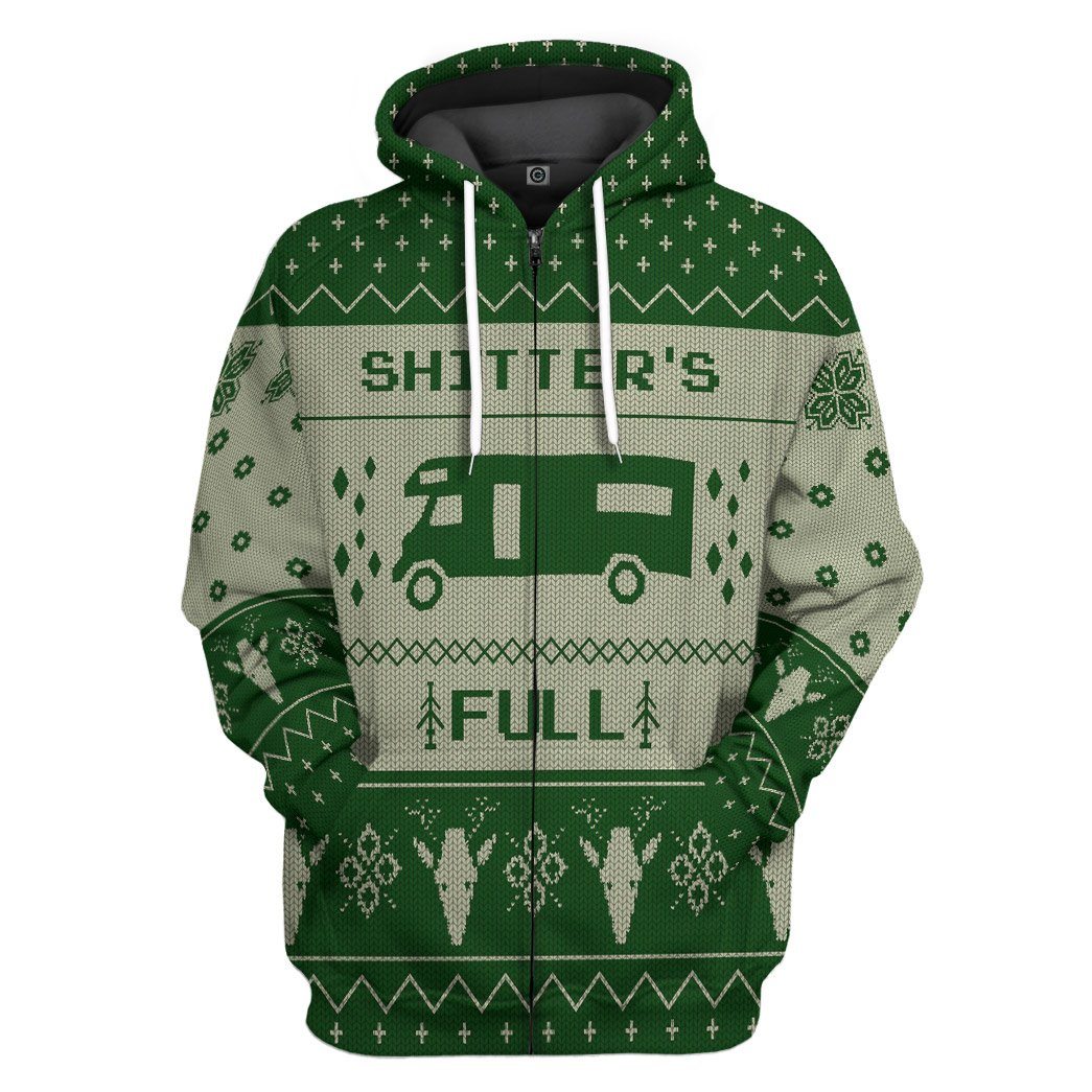 Gearhuman 3D Shitters Full Ugly Christmas Sweater Green Custom Hoodie Apparel GV07104 3D Apparel Zip Hoodie S 