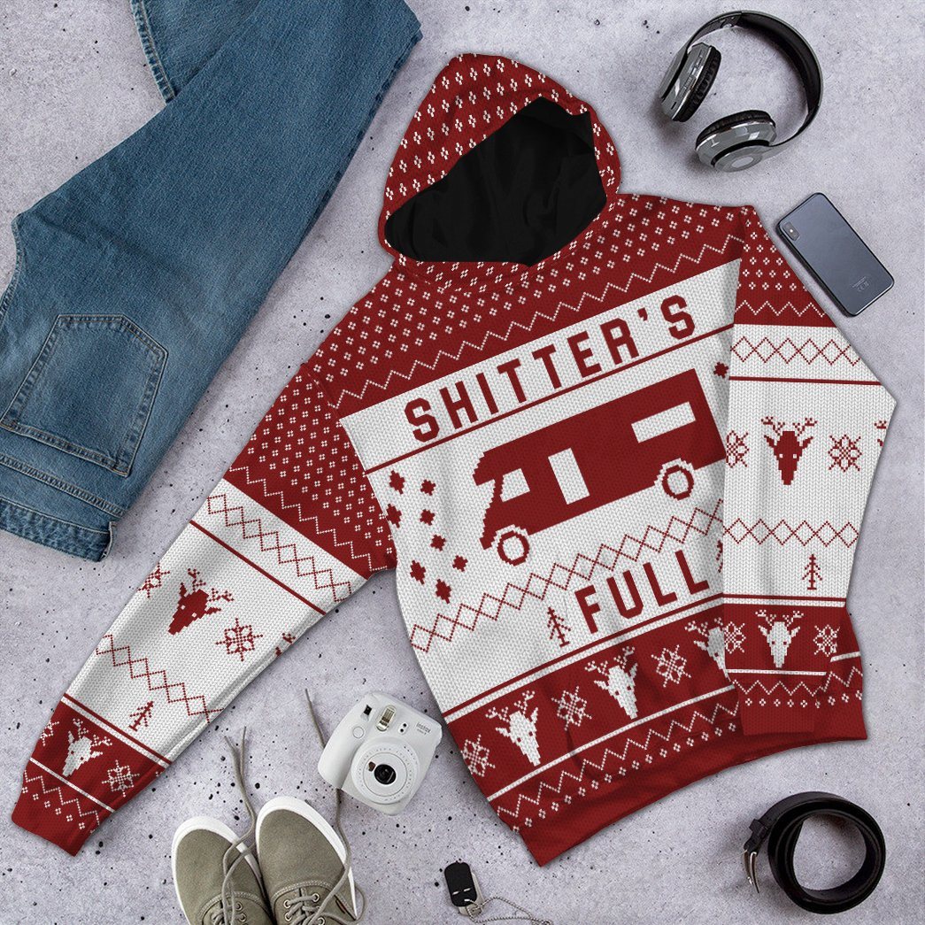 Gearhumans 3D Shitters Full Ugly Christmas Sweater Red Custom Hoodie A