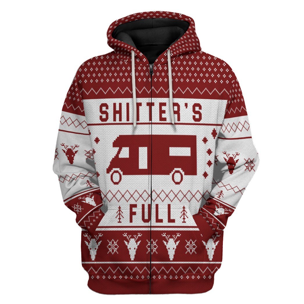 Gearhuman 3D Shitters Full Ugly Christmas Sweater Red Custom Hoodie Apparel GV07102 3D Apparel Zip Hoodie S 