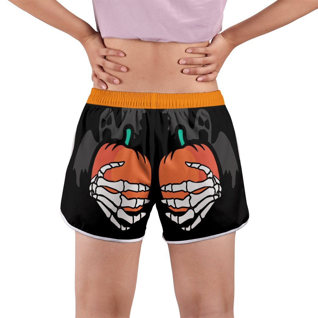 Gearhuman 3D Skeleton Hands Pumpkins Custom Women Shorts GW28086 Women Shorts 