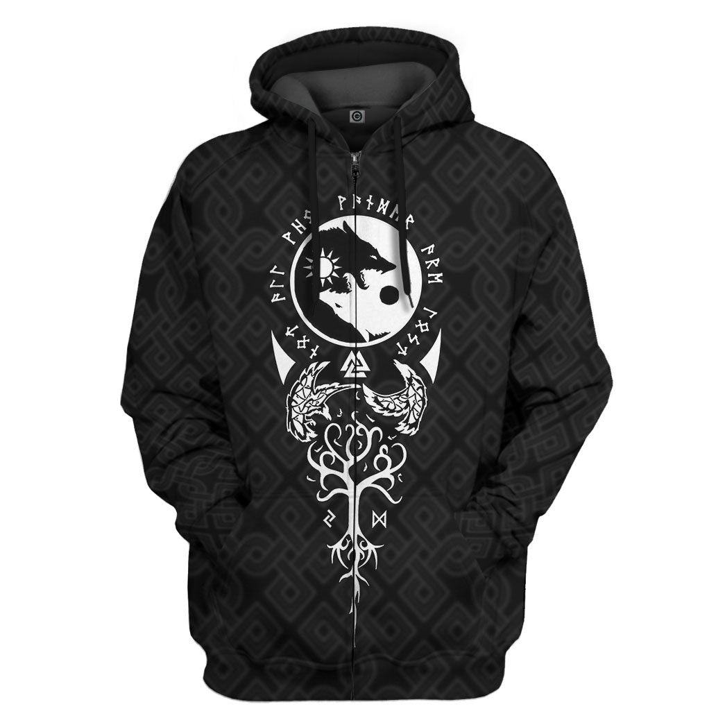 Gearhuman 3D Skoll And Hati Norse Mythology Symbol Art Custom Tshirt Hoodie Apparel GN28092 3D Apparel Zip Hoodie S 