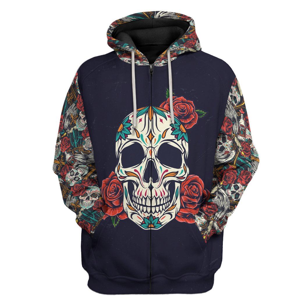 Gearhuman 3D Skull Custom Tshirt Hoodie Apparel GB091112 3D Apparel Zip Hoodie S 