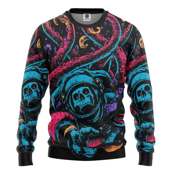 Gearhumans 3D Skull In The Dark Space Custom Hoodies