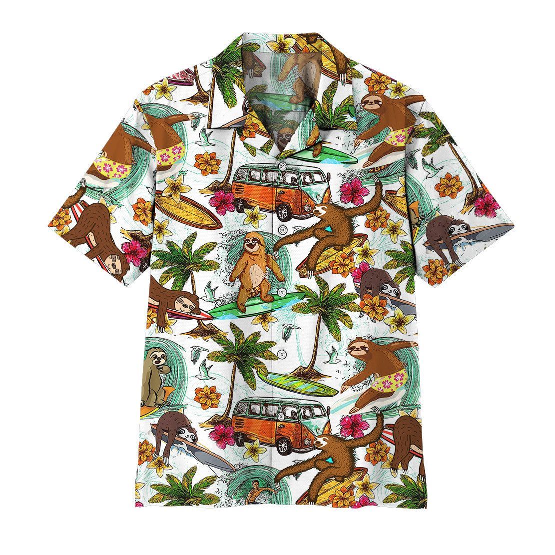 Gearhuman 3D Sloth Surfing Hawaii Shirt ZZ0707214 Short Sleeve Shirt Short Sleeve Shirt S 