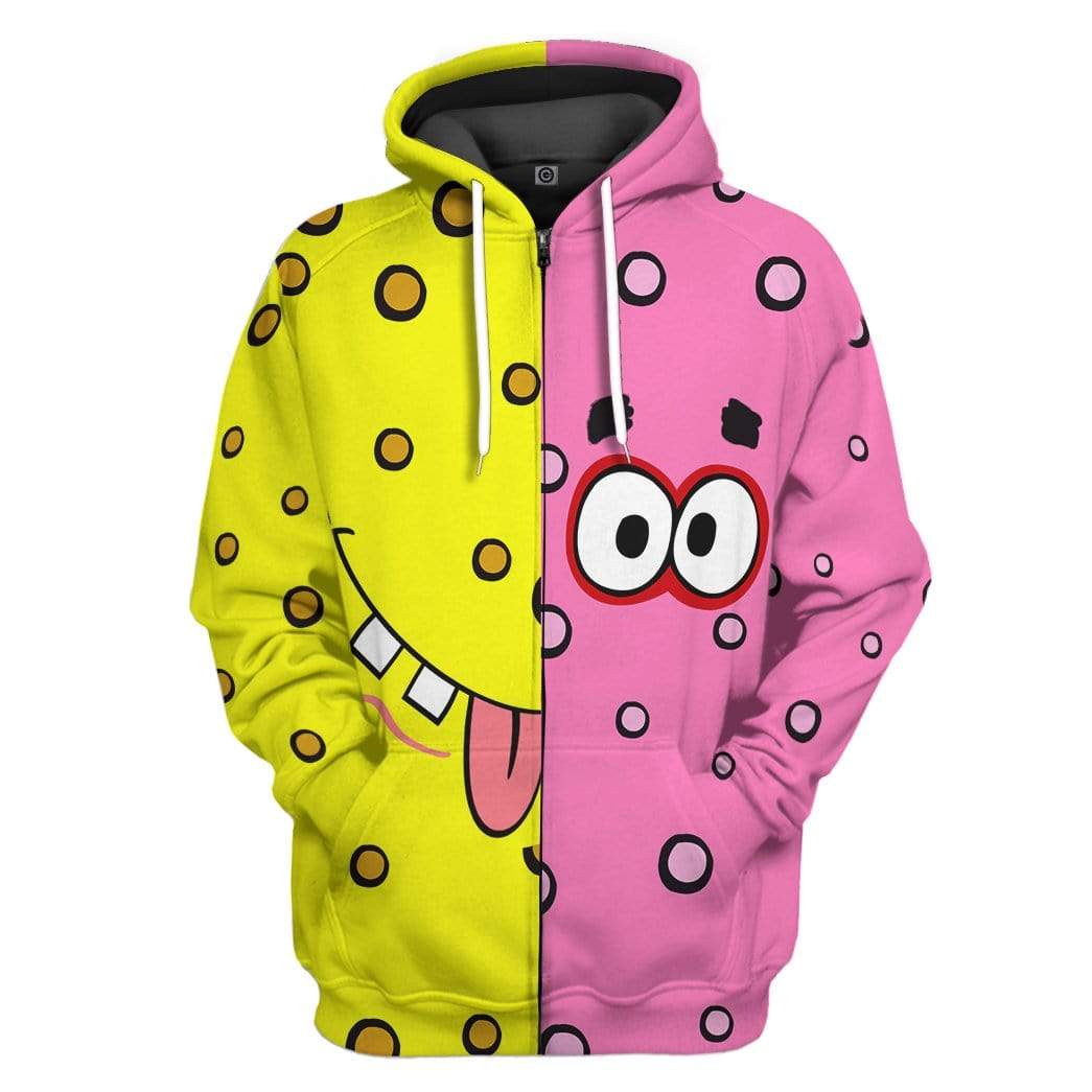 Gearhuman 3D SpongeBob and Patrick Star Custom Hoodie Apparel GV20043 3D Custom Fleece Hoodies Zip Hoodie S 