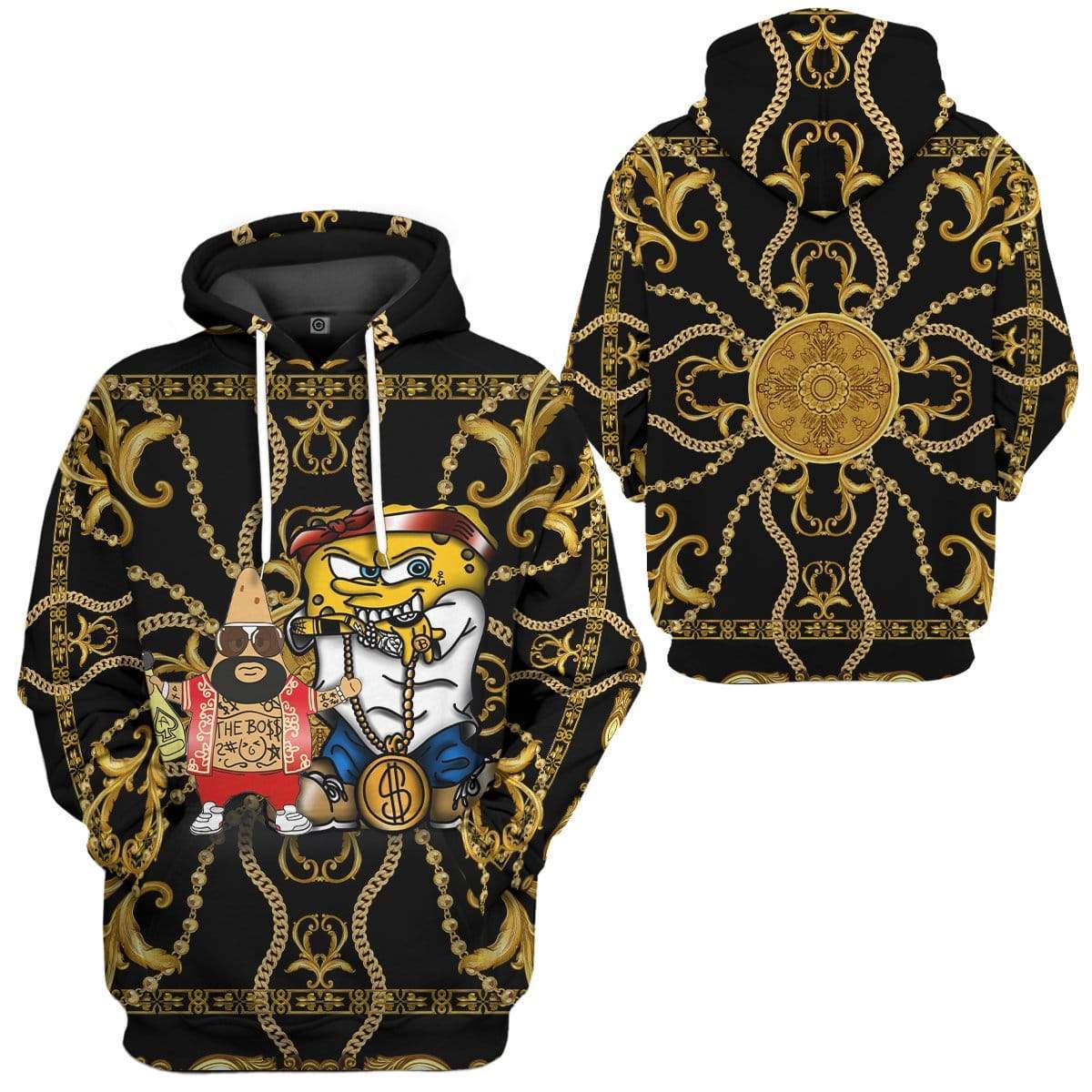 Gearhuman 3D Spongebob Hiphop and Patrick Ross Custom Hoodie Apparel GL05062 3D Custom Fleece Hoodies 