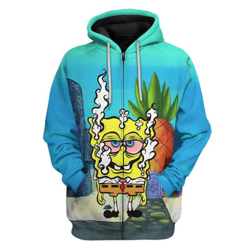 Gearhumans 3D SpongeBob Smoke Weed Everyday Custom Hoodie Apparel