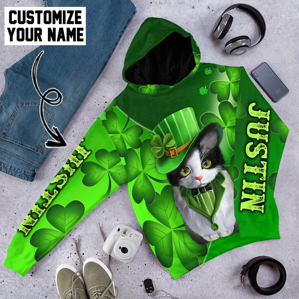 Gearhuman 3D St Patrick Day Black Cat Custom Name Tshirt Hoodie Apparel GB190214 3D Apparel