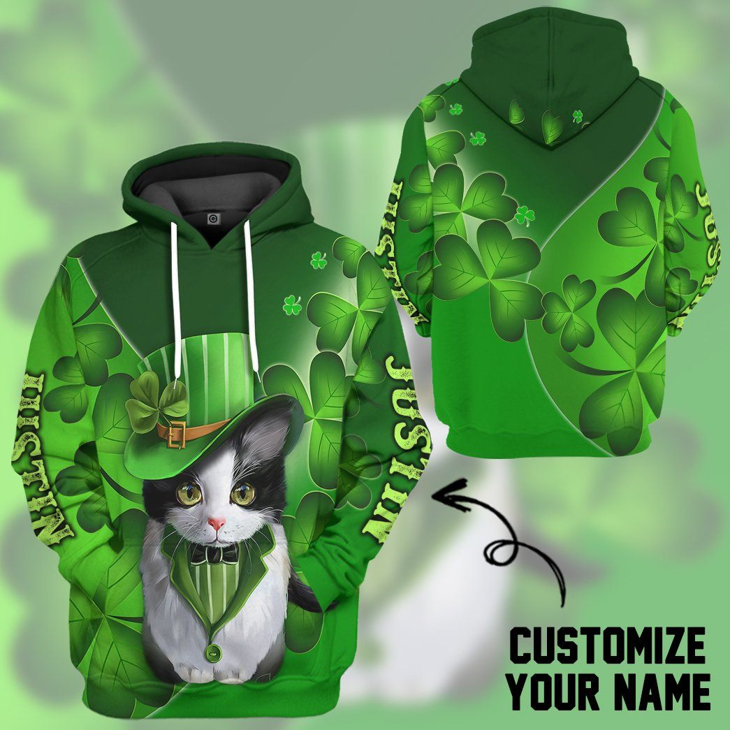 Gearhuman 3D St Patrick Day Black Cat Custom Name Tshirt Hoodie Apparel GB190214 3D Apparel
