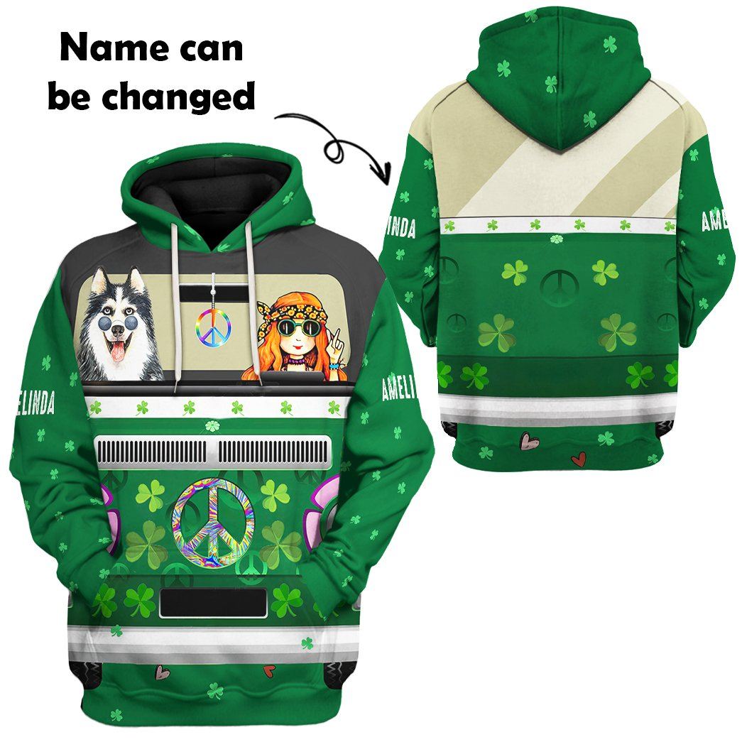 Gearhuman 3D St Patrick Day Husky Hippie Custom Name Tshirt Hoodie Apparel GB19023 3D Apparel
