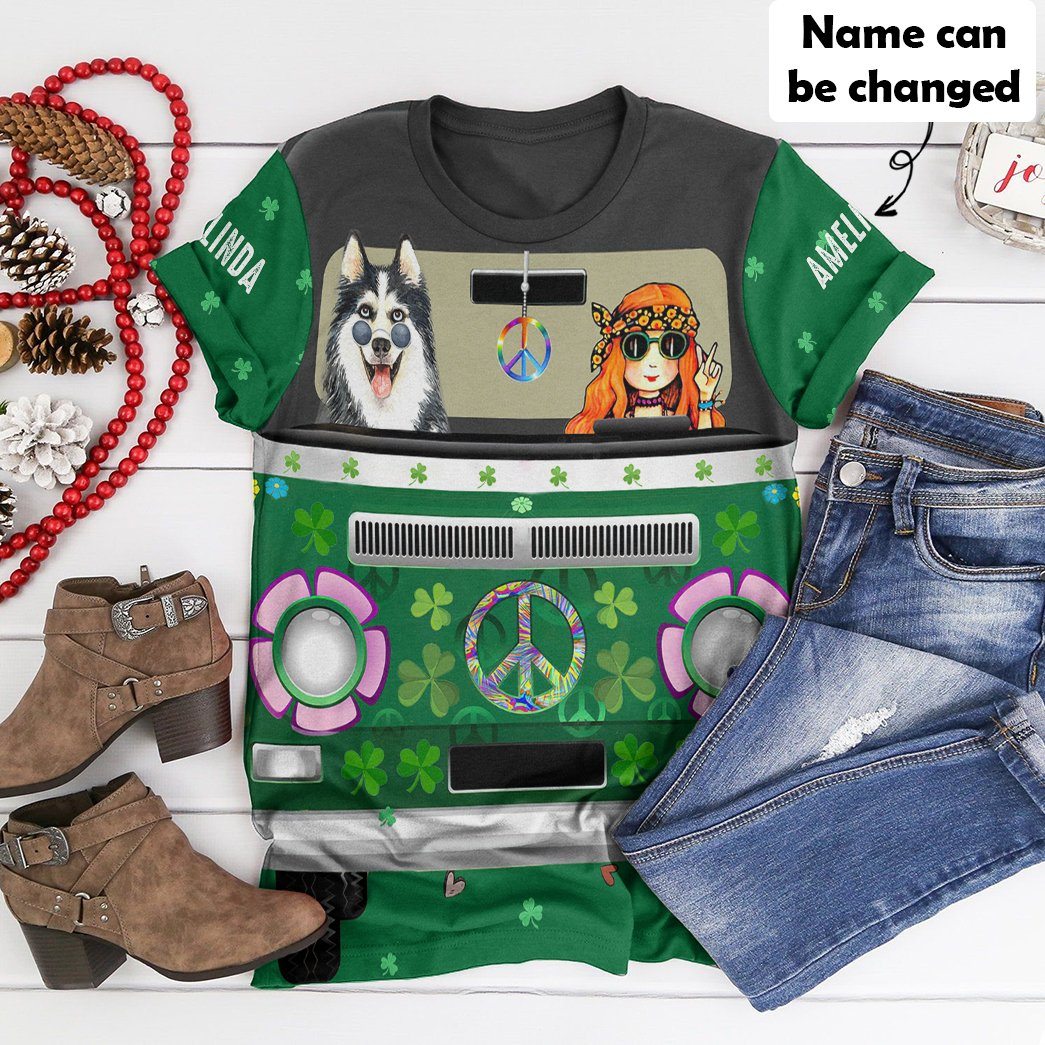 Gearhuman 3D St Patrick Day Husky Hippie Custom Name Tshirt Hoodie Apparel GB19023 3D Apparel