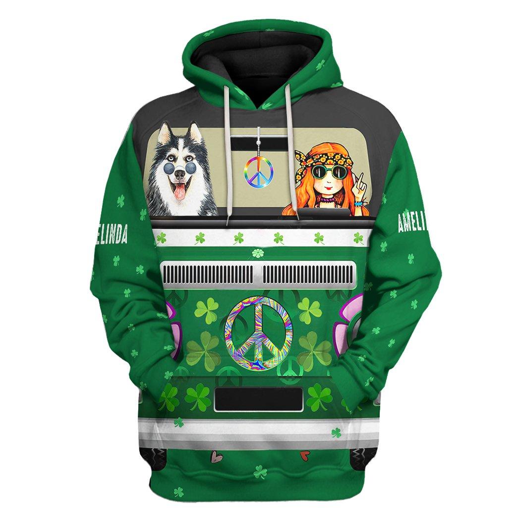 Gearhuman 3D St Patrick Day Husky Hippie Custom Name Tshirt Hoodie Apparel GB19023 3D Apparel Hoodie S