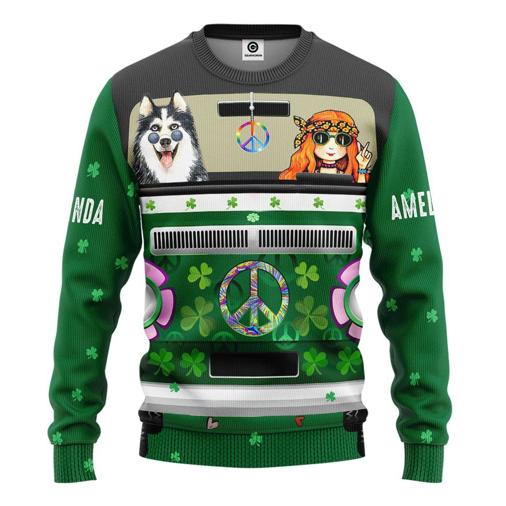 Gearhuman 3D St Patrick Day Husky Hippie Custom Name Tshirt Hoodie Apparel GB19023 3D Apparel Long Sleeve S