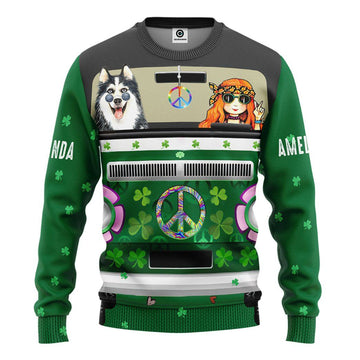 Gearhumans 3D St Patrick Day Husky Hippie Custom Name Tshirt Hoodie Apparel