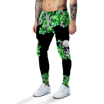 Gearhumans 3D St Patrick Day Shamrock Skull Sweatpants