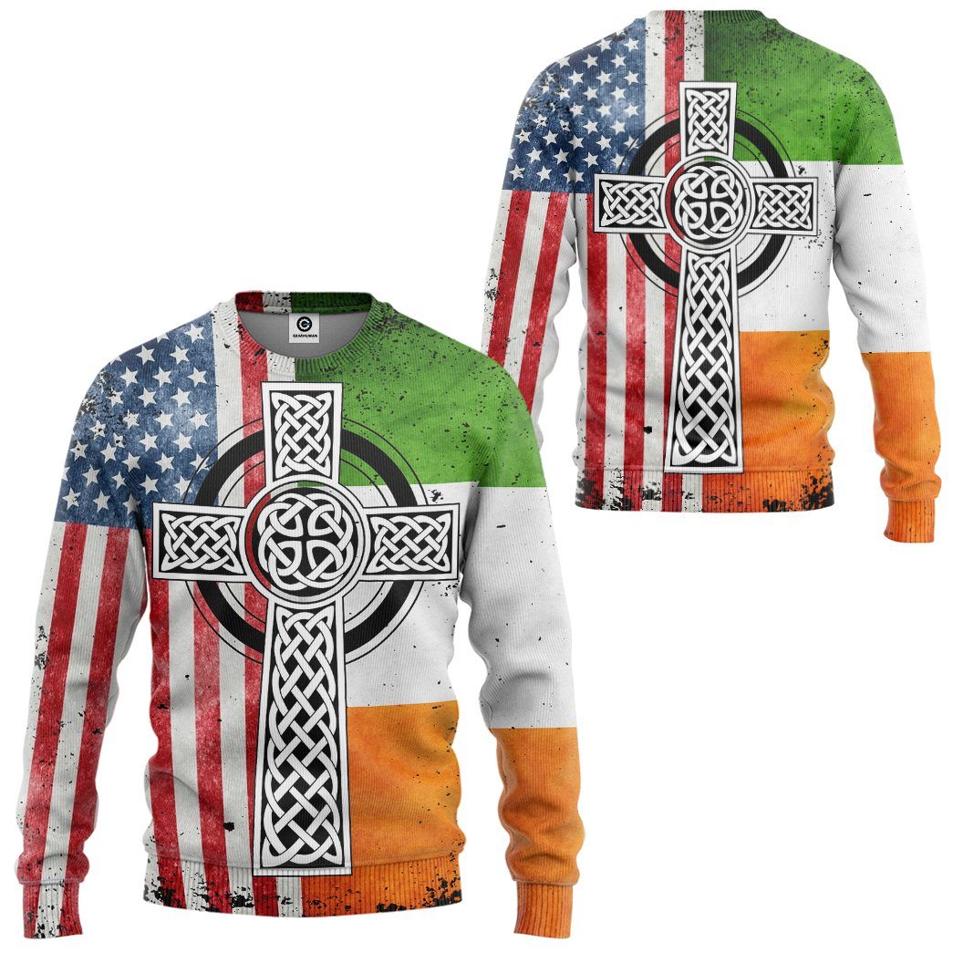 Gearhuman 3D St Patrick Irish Catholic Cross Custom Tshirt Hoodie Apparel GW010215 3D Apparel