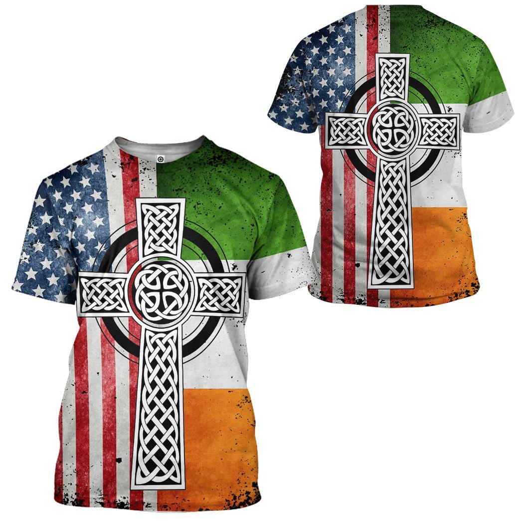 Gearhuman 3D St Patrick Irish Catholic Cross Custom Tshirt Hoodie Apparel GW010215 3D Apparel