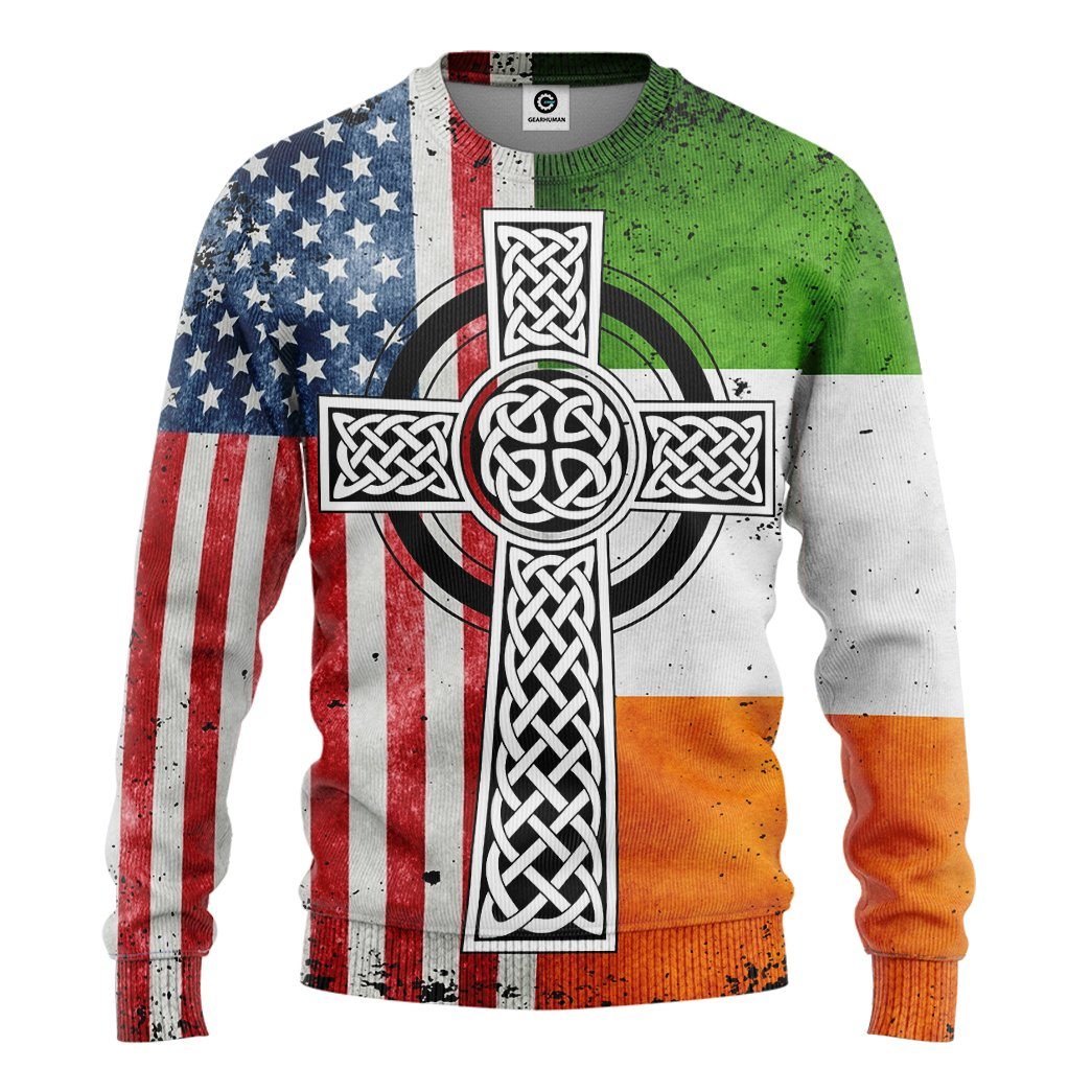 Gearhuman 3D St Patrick Irish Catholic Cross Custom Tshirt Hoodie Apparel GW010215 3D Apparel Long Sleeve S