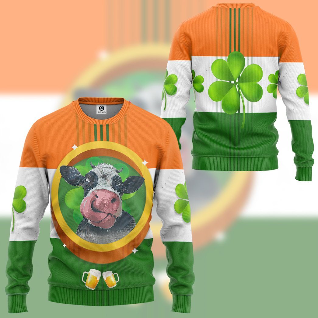 Gearhuman 3D St Patricks Day Cow Tshirt Hoodie Apparel GB26027 3D Apparel