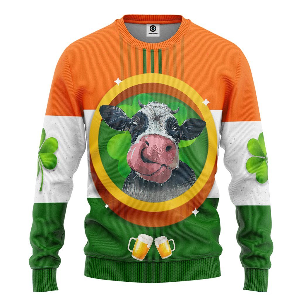 Gearhuman 3D St Patricks Day Cow Tshirt Hoodie Apparel GB26027 3D Apparel Long Sleeve S