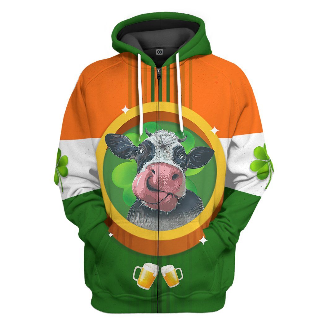 Gearhuman 3D St Patricks Day Cow Tshirt Hoodie Apparel GB26027 3D Apparel Zip Hoodie S
