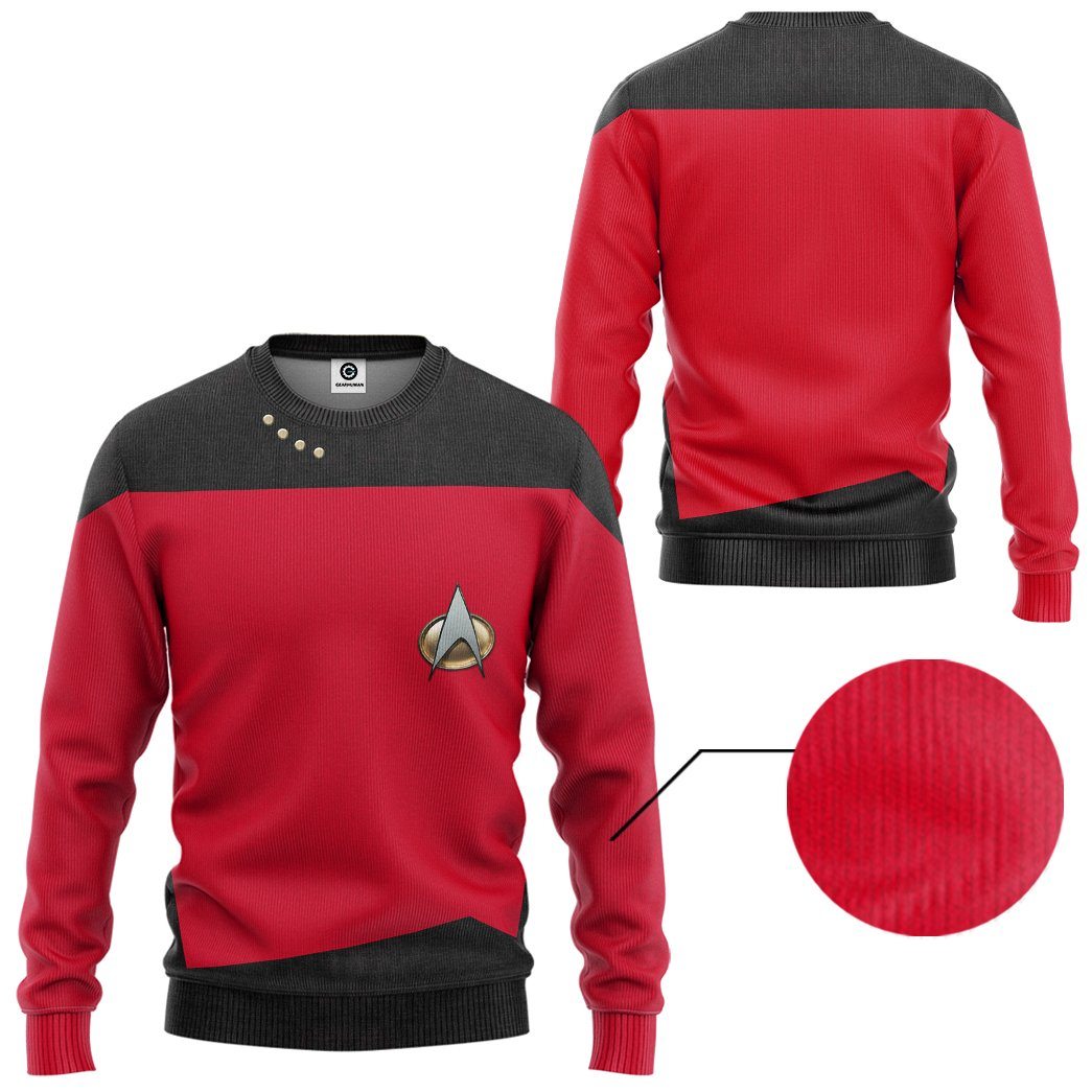 Gearhuman 3D Star Trek The Next Generation 1987 1994 Red Custom Tshirt Hoodie Apparel GV11013 3D Apparel 