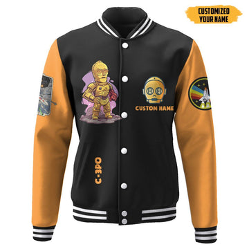 Gearhuman 3D Star Wars C3PO Custom Name Baseball Jacket GK210137 Baseball Jacket Baseball Jacket XS 