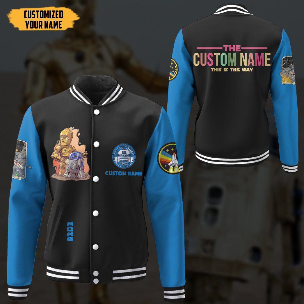 Gearhumans 3D Star Wars R2D2 Custom Name Baseball Jacket