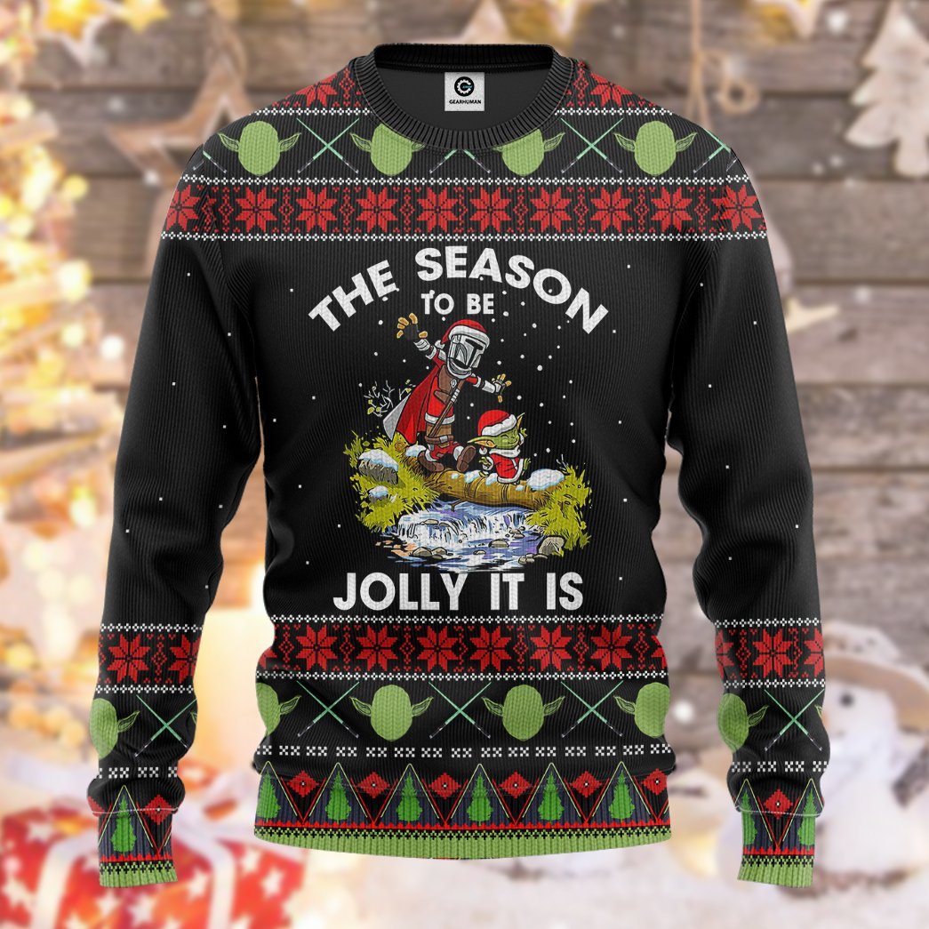 Gearhuman 3D Star Wars Yoda And Mandalorian Christmas Ugly Sweater Tshirt Hoodie Apparel GK031211 3D Apparel 