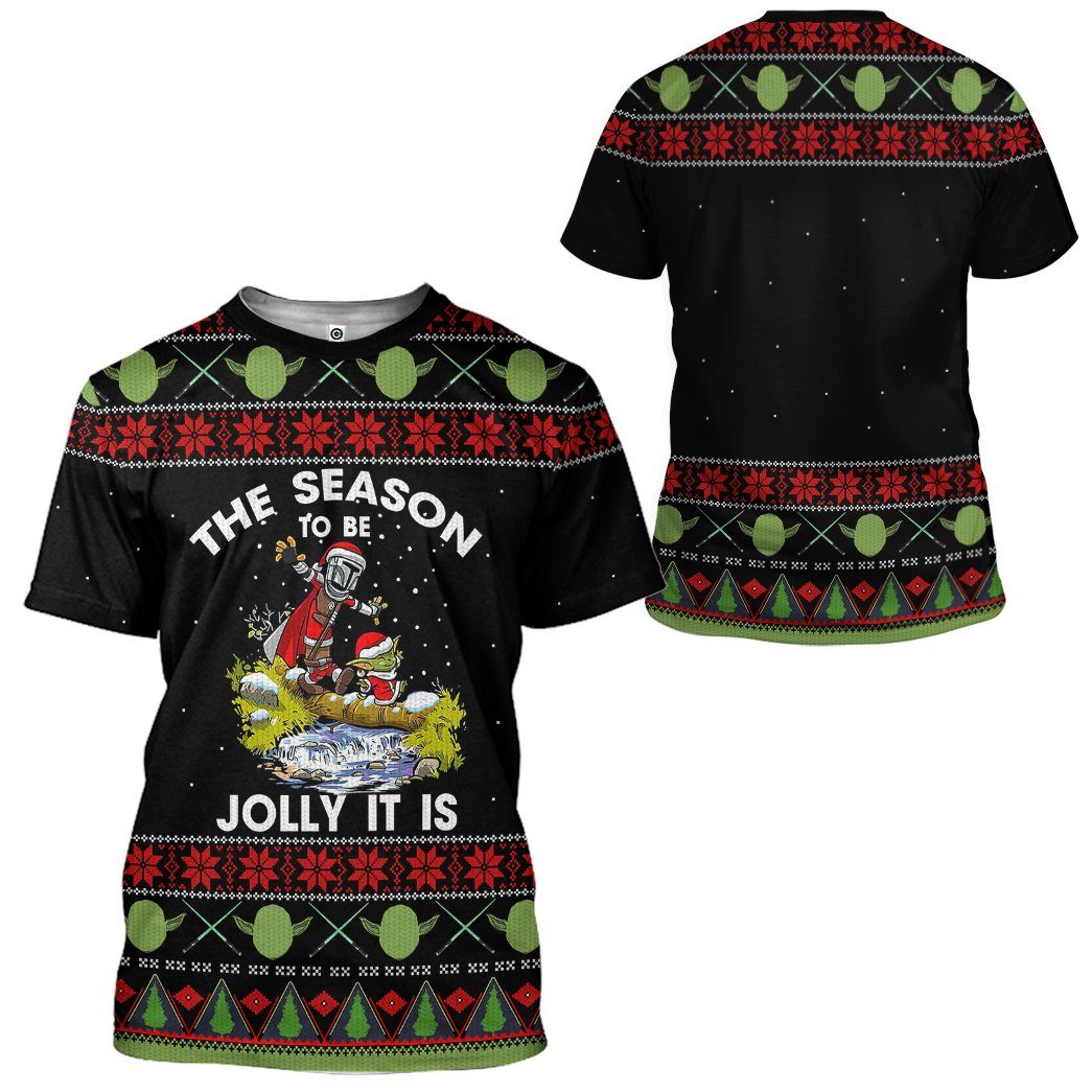 Gearhuman 3D Star Wars Yoda And Mandalorian Christmas Ugly Sweater Tshirt Hoodie Apparel GK031211 3D Apparel 