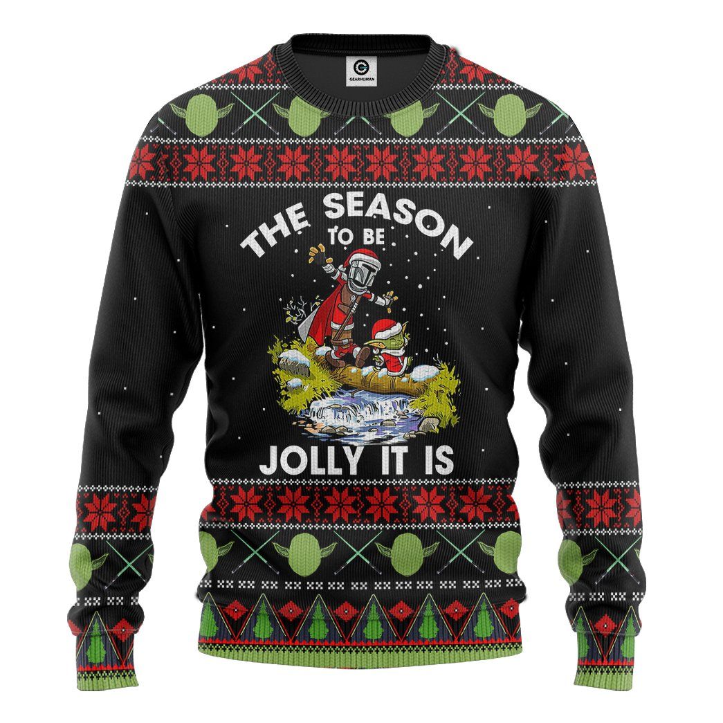 Gearhuman 3D Star Wars Yoda And Mandalorian Christmas Ugly Sweater Tshirt Hoodie Apparel GK031211 3D Apparel Long Sleeve S 