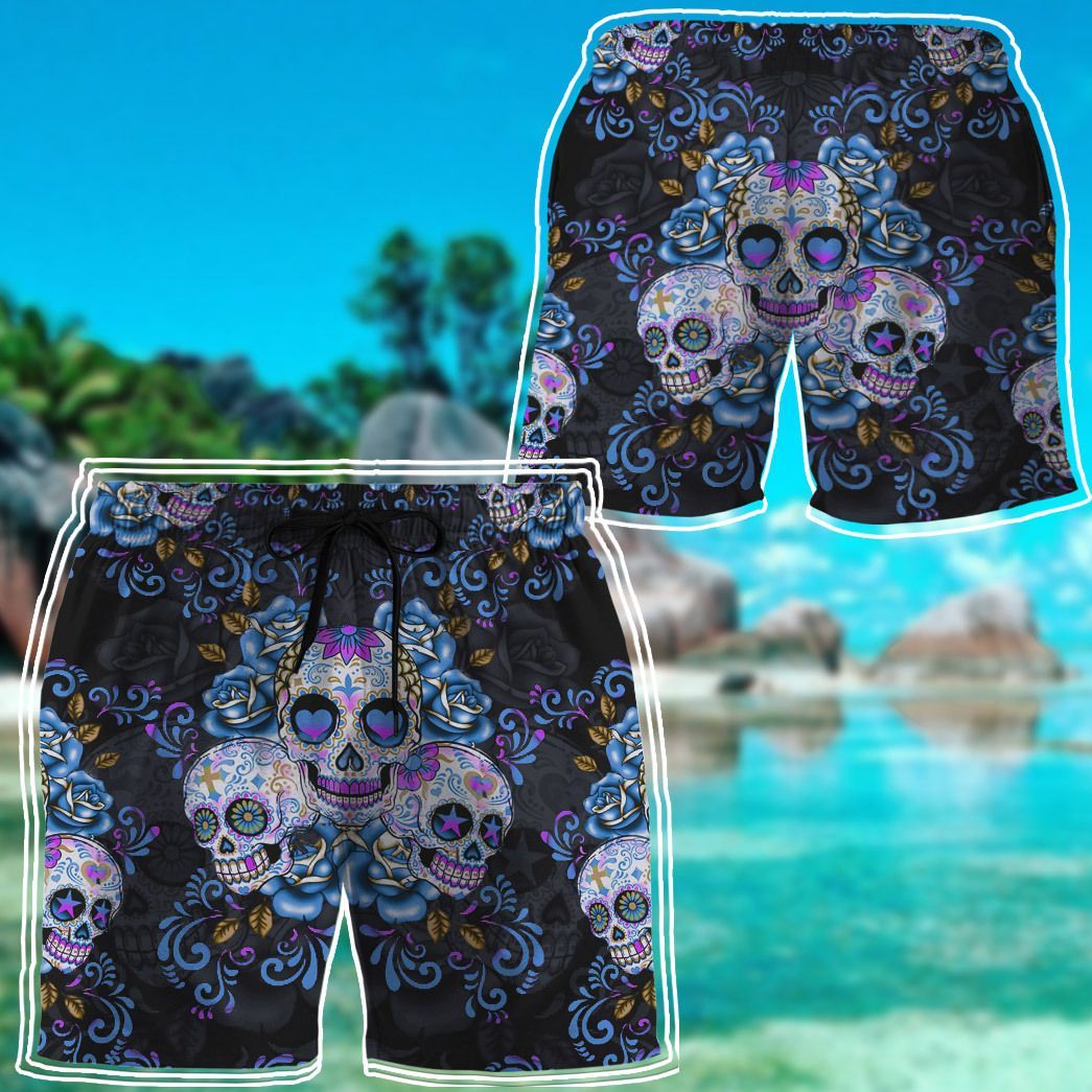 Gearhuman 3D Sugar Skull Beach Shorts ZZ24062152 Men Shorts 