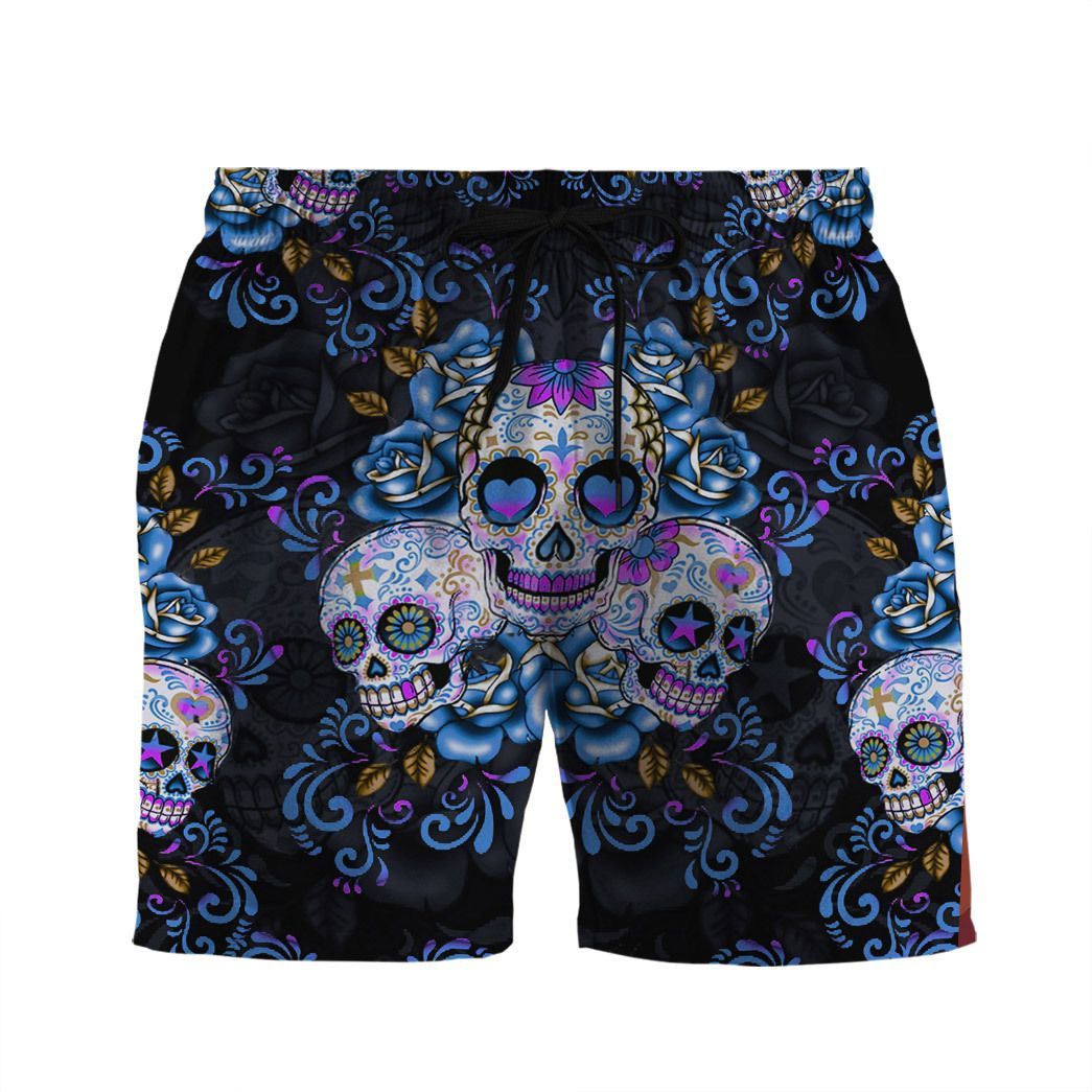 Gearhuman 3D Sugar Skull Beach Shorts ZZ24062152 Men Shorts Beach Shorts S 