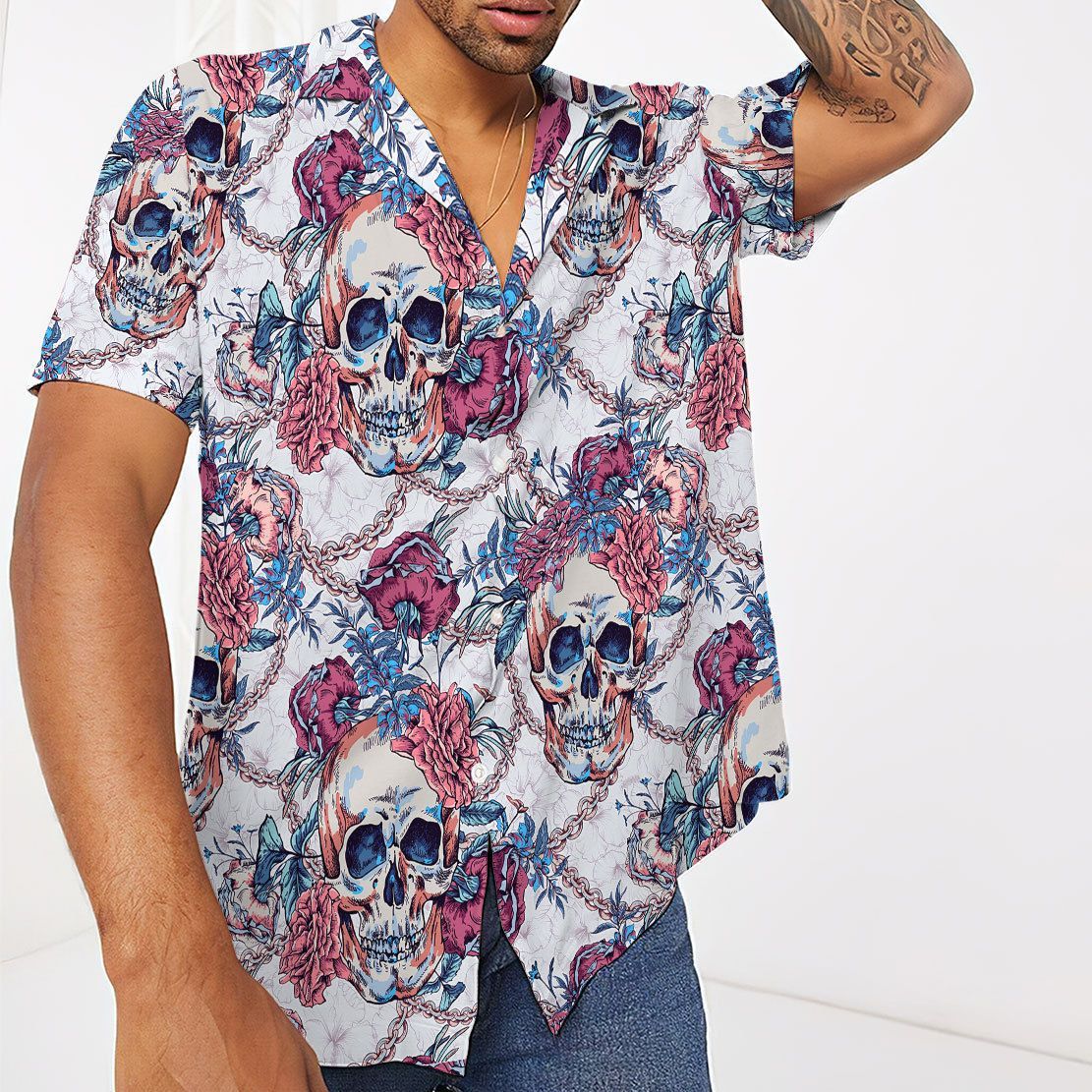 Gearhuman 3D Sugar Skull Hawaii Shirt ZZ2206213 Short Sleeve Shirt 