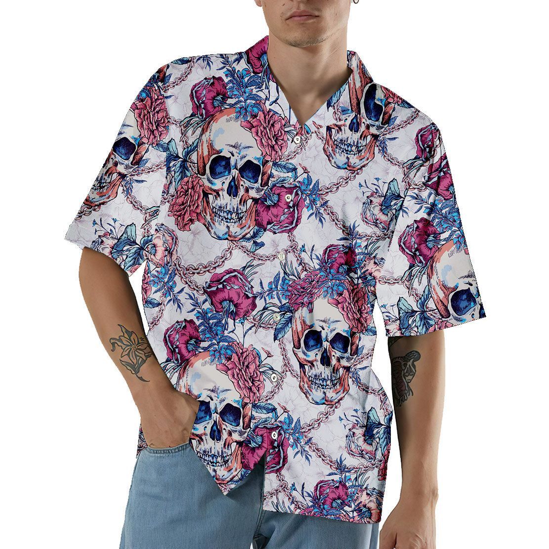 Gearhuman 3D Sugar Skull Hawaii Shirt ZZ2206213 Short Sleeve Shirt 