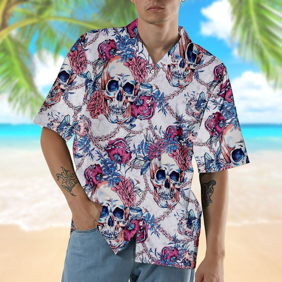 Gearhuman 3D Sugar Skull Hawaii Shirt ZZ2206213 Short Sleeve Shirt 