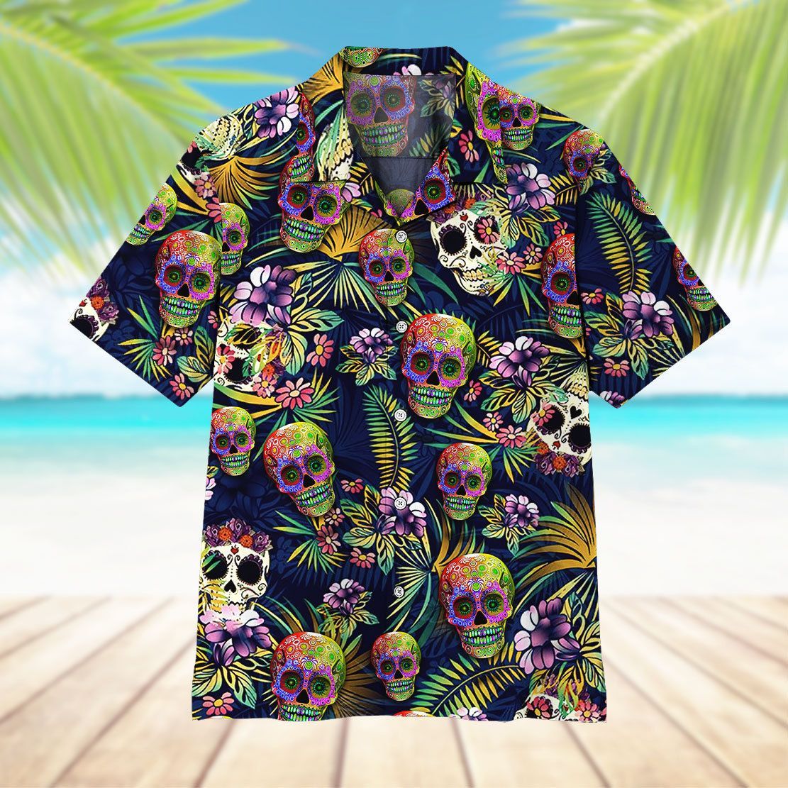 Gearhuman 3D Sugar Skull Hawaii Shirt