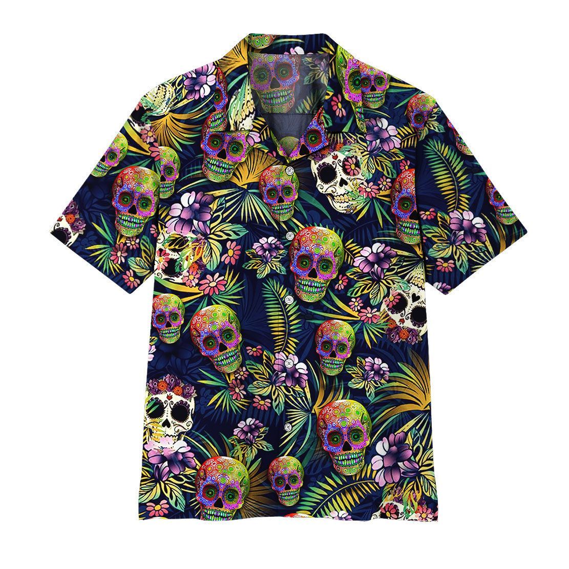 Gearhuman 3D Sugar Skull Hawaii Shirt ZZ2206214 Short Sleeve Shirt Short Sleeve Shirt S 