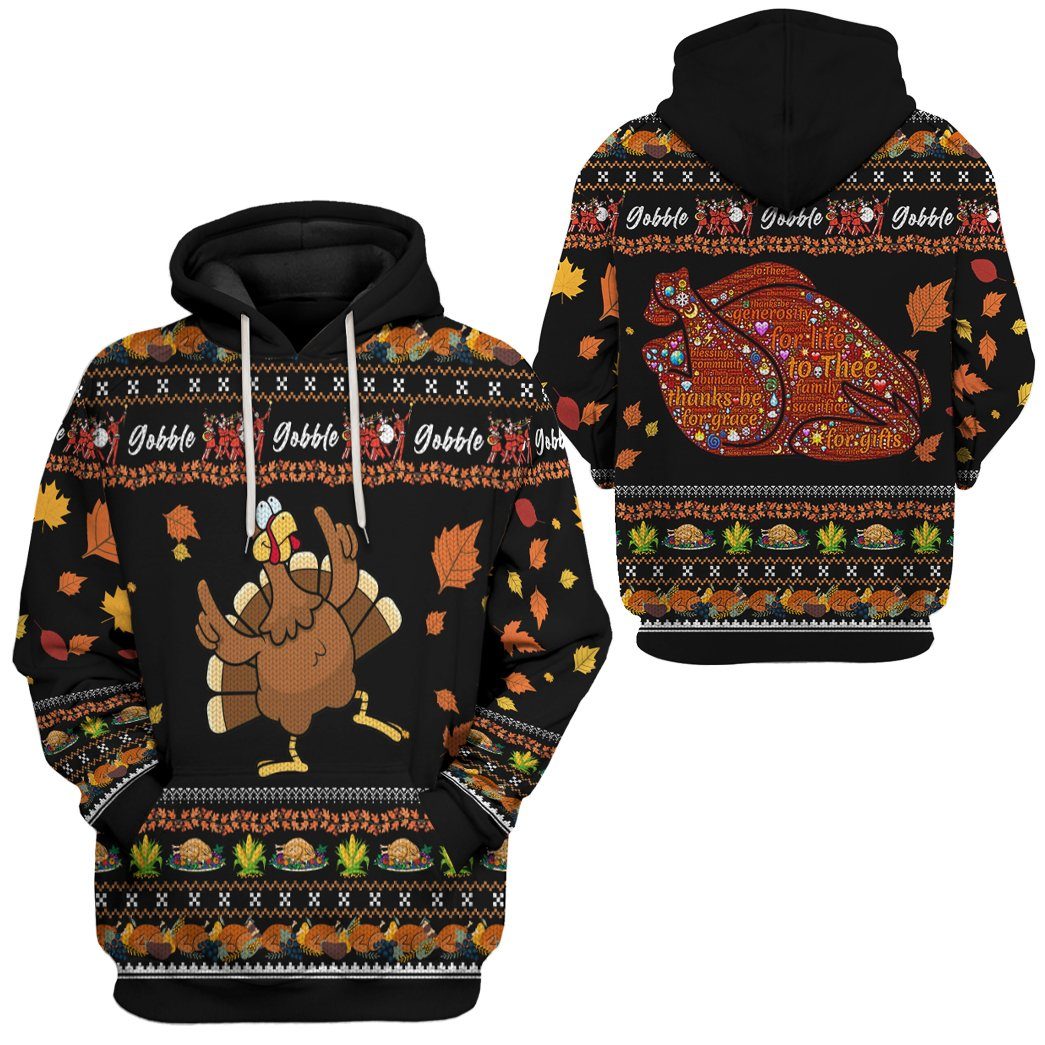 Gearhuman 3D Thanksgiving Turkey Ugly Sweaters Custom Hoodie Apparel GV06108 3D Apparel 
